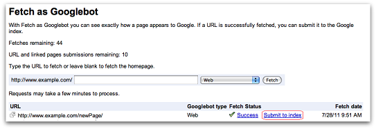 fetch Fetch as Googlebot Screenshot