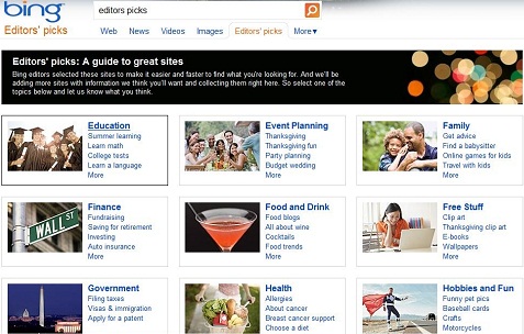 Bing Editor’s Picks Homepage Screenshot