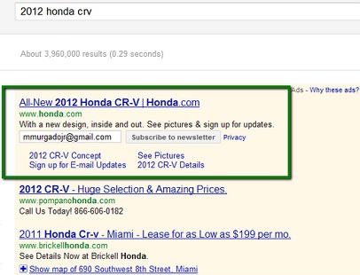 Email Subscription In Google Search Results