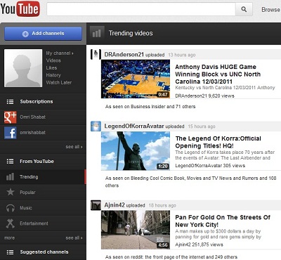 YouTube New Homepage