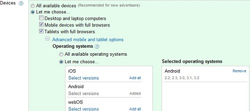 AdWords Mobile OS Targeting