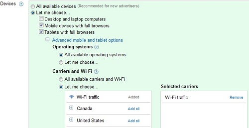 AdWords Mobile WiFi Targeting