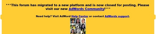 AdWords Message Referring To The New Community