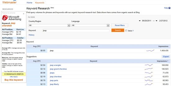 Bing Keywords Research Tool