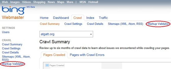 Bing Markup Validation Tool