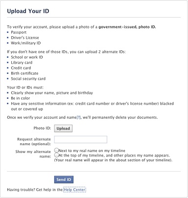 Facebook Verification Account Form