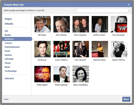 Facebook Create New Interest List Box