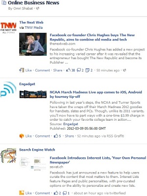 Facebook Online Business News Interest List Feed