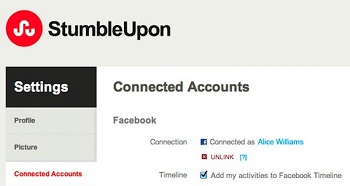 StumbleUpon Connect Accounts Page