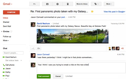 Gmail's Google+ Message on Inbox