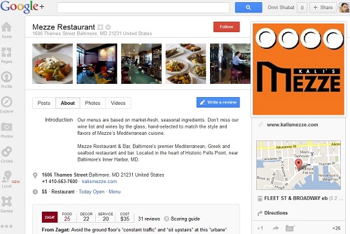 Mezze Restaurant Google+ Local Page