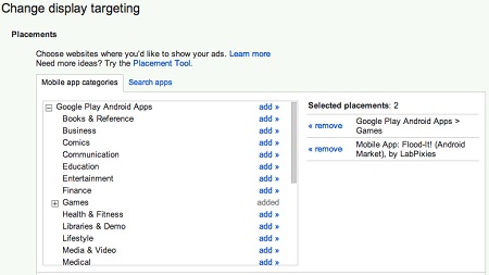 AdWords Mobile App Placement Targeting