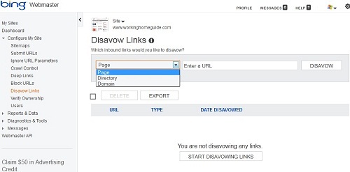 Bing Disavow Link Feature