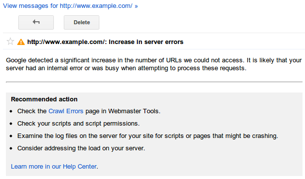 Google Site Error Alert URL Anomaly