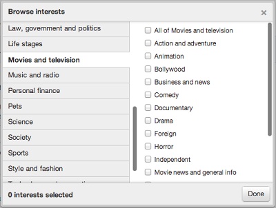 Twitter Interest Targeting Categories