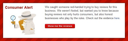 Yelp Consumer Alert Message